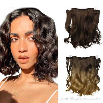 Wholesale 18Inch Black Brown Soft Short Wavy 9 Clips Piece Invisible Wire Three Hairpieces Fish Line Synthetic Hair Extensions